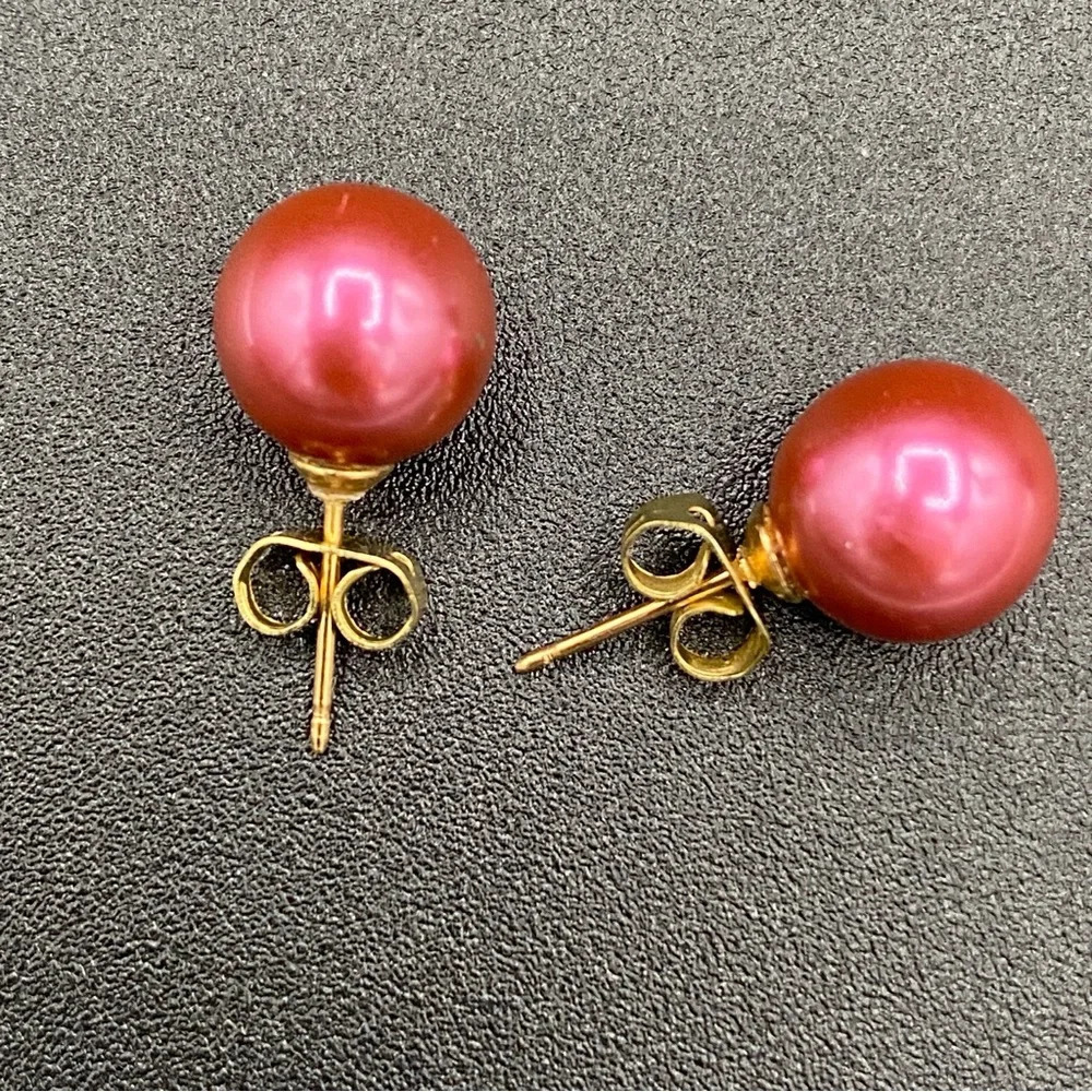 Hot Pink Fuschia Faux Pearl Studs - Picture 8 of 10
